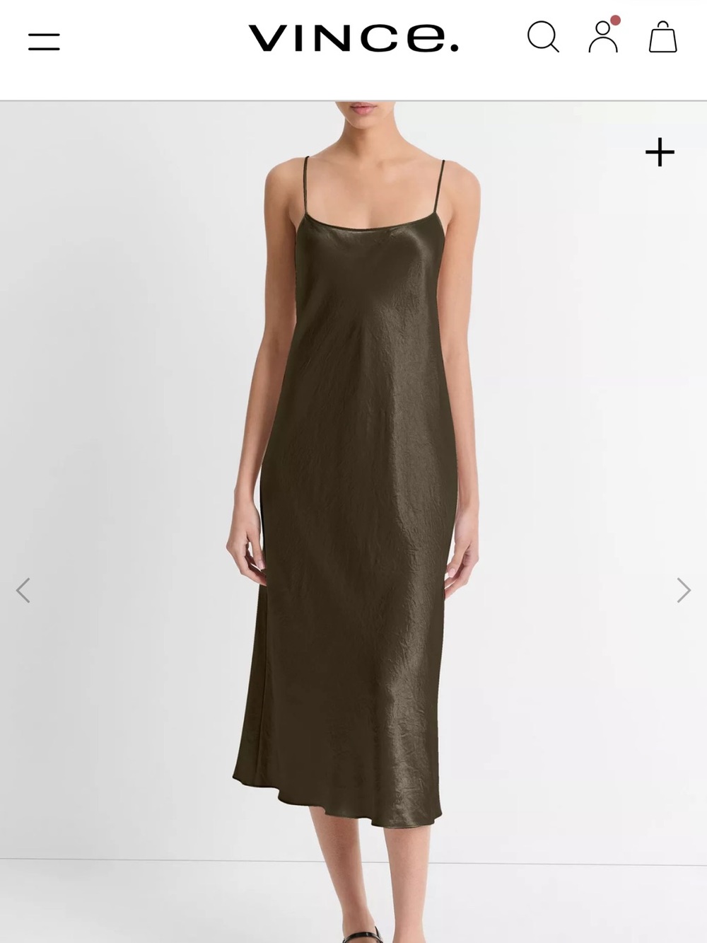 Vince Olive Green Satin Slip Midi Dress